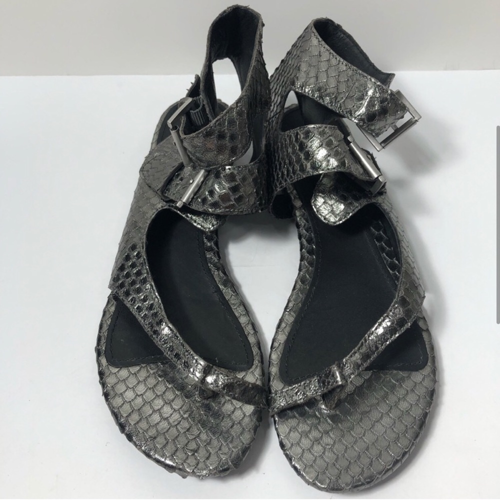 Ash Silver Strappy Sandals with Snake-Embossed Design - Picture 3 of 8